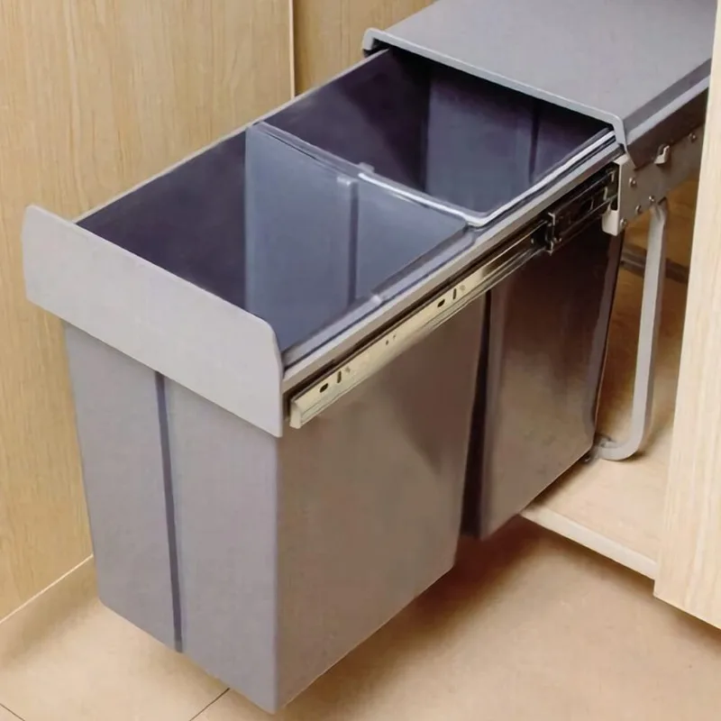 40 Liter / 10.6 Gallon Dual Pull Out Trash Cans Under Cabinet Counter/Sink with Lid - Commercial Garbage Can Recycling C