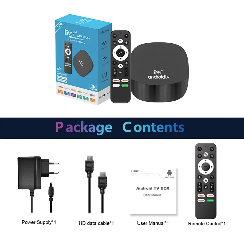 TV98 ATV Max Plus TV Box HD 8K 4K Android 14 Voice Remote Allwinner H313 Media Player Ultra Smart Set Top Box WiFi 4G 5G iptv