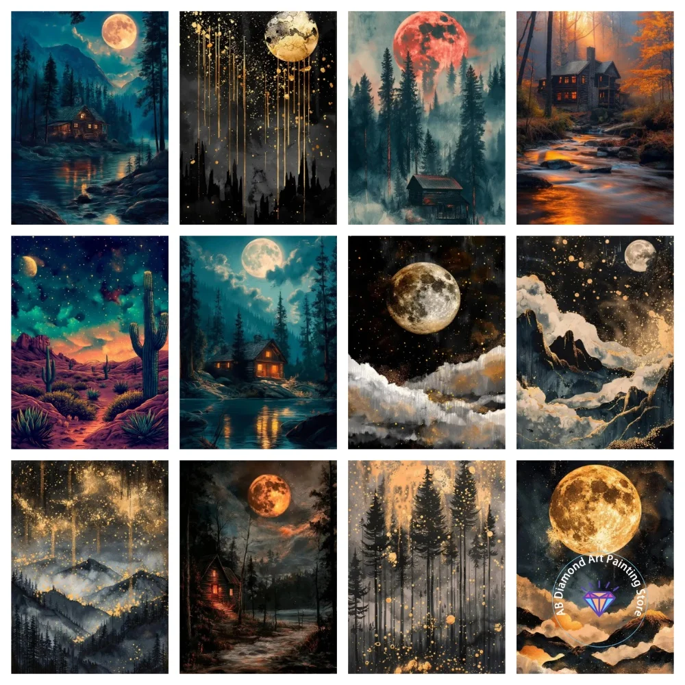 

Full Moon Forest AB Diamond Painting Kit Square Round Diamond 5D DIY Cross Embroidery Handmade Art Adult Gift Crafts Home Decor