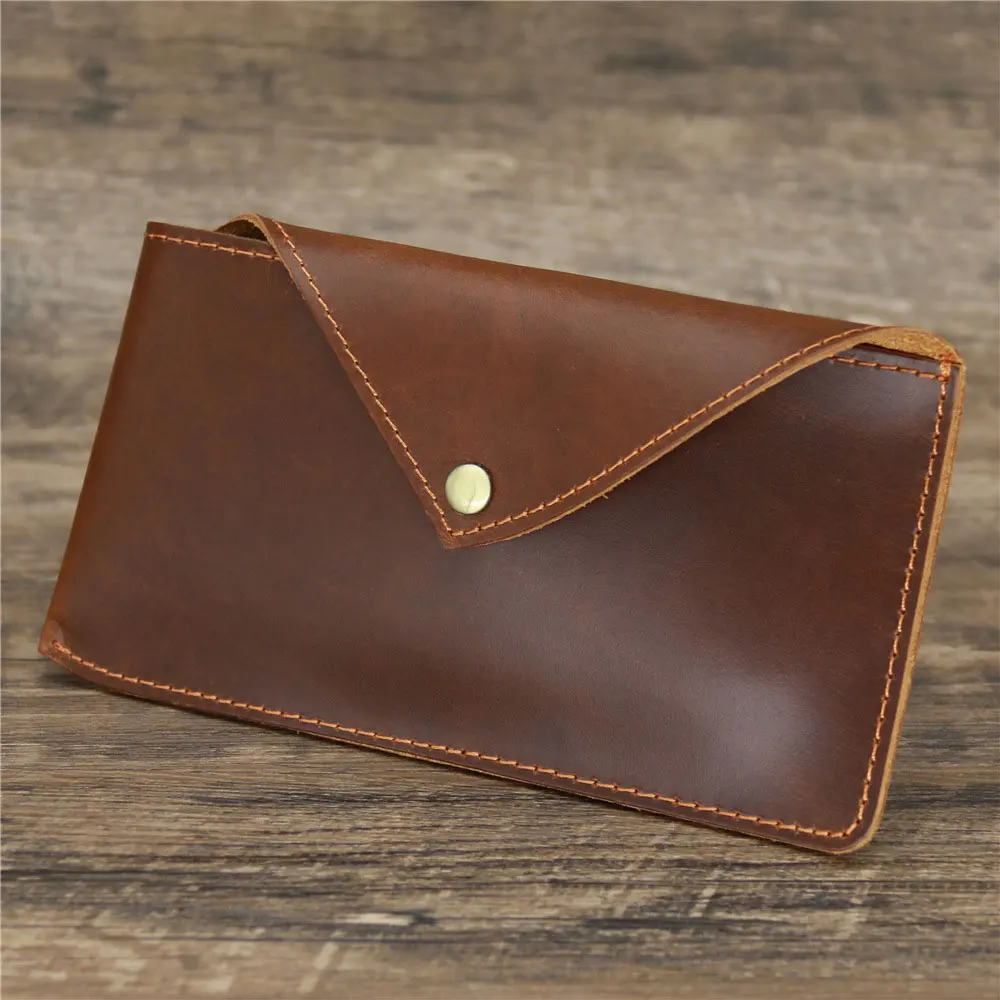 

Handmade Pure Leather Men Wallet for Phone Checkbook Holder Long Leather Purse for Men Custom Pure Leather