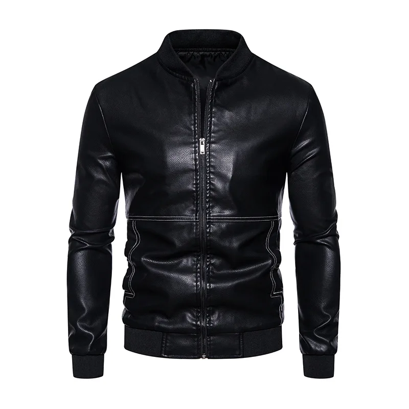 

PU Leather Coat Versatile Jacket Youth Motorcycle Baseball Collar Sewn Jacket