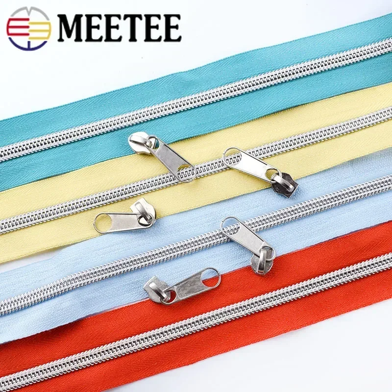 3/5/10M 5# Zippers For Sewing With Zipper Slider Pulls Coil Roll Zips Tape Head Bag Decorative Luggage DIY Accessories