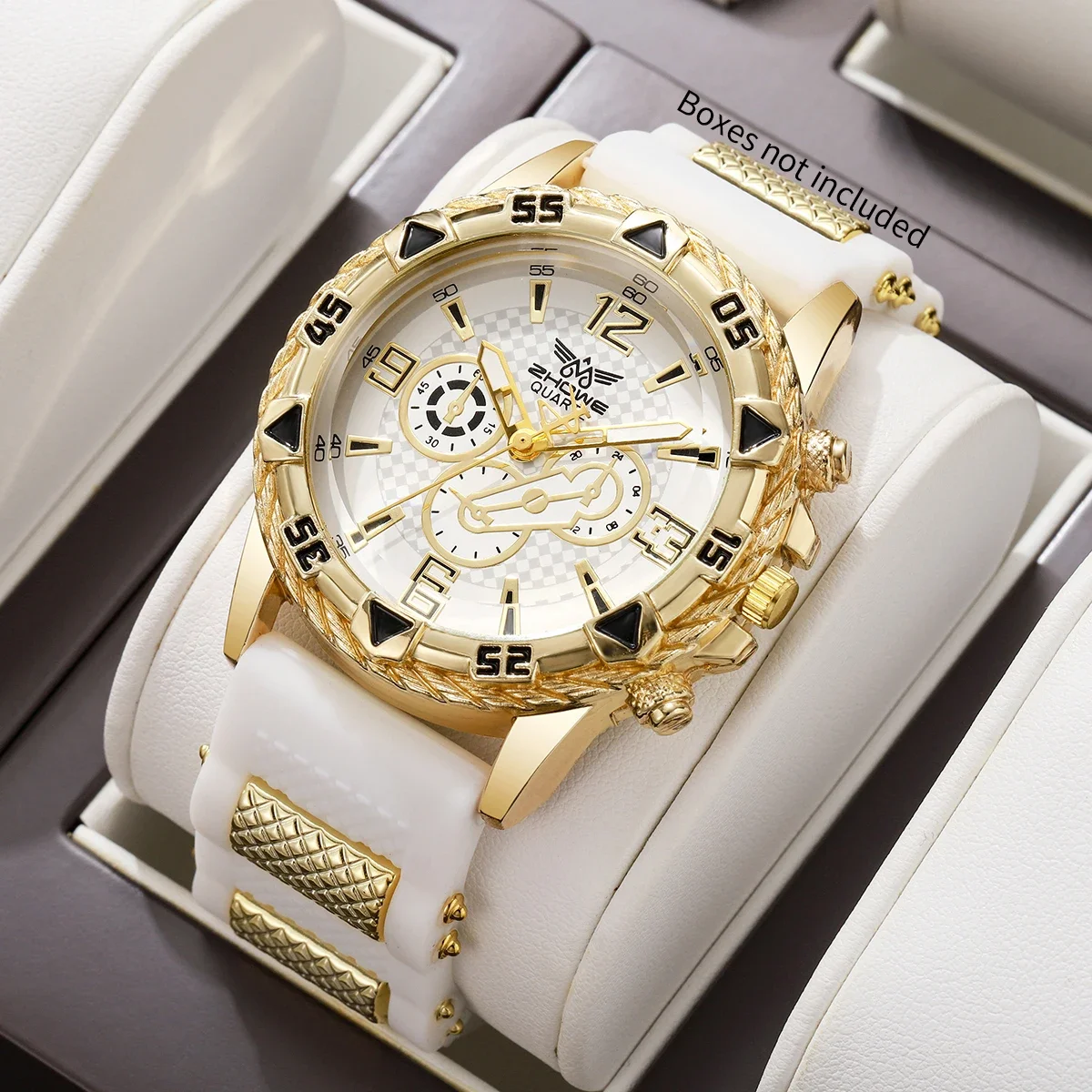 Fashion Big Dial Men Sports Quartz Watch White Silicone Strap Casual Male Dress Wristwatches Relogio Masculino（Without Box）