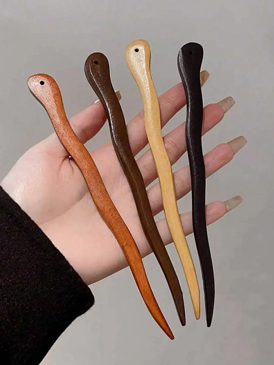 

4 Pcs Wooden Hair Sticks For Women, Minimalist Style Hair Pins, Bun Styling Accessories