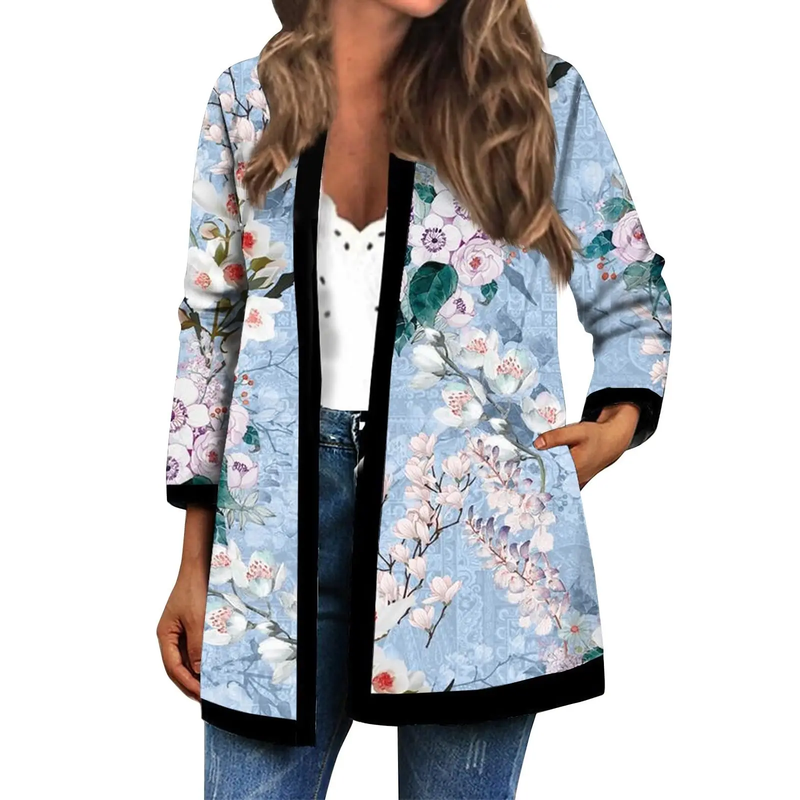 

Women's Autumn/Winter Jacket, 3D Retro Floral Pattern, Front-Opening Loose Fit Cape, Casual Polyester Women's Wear