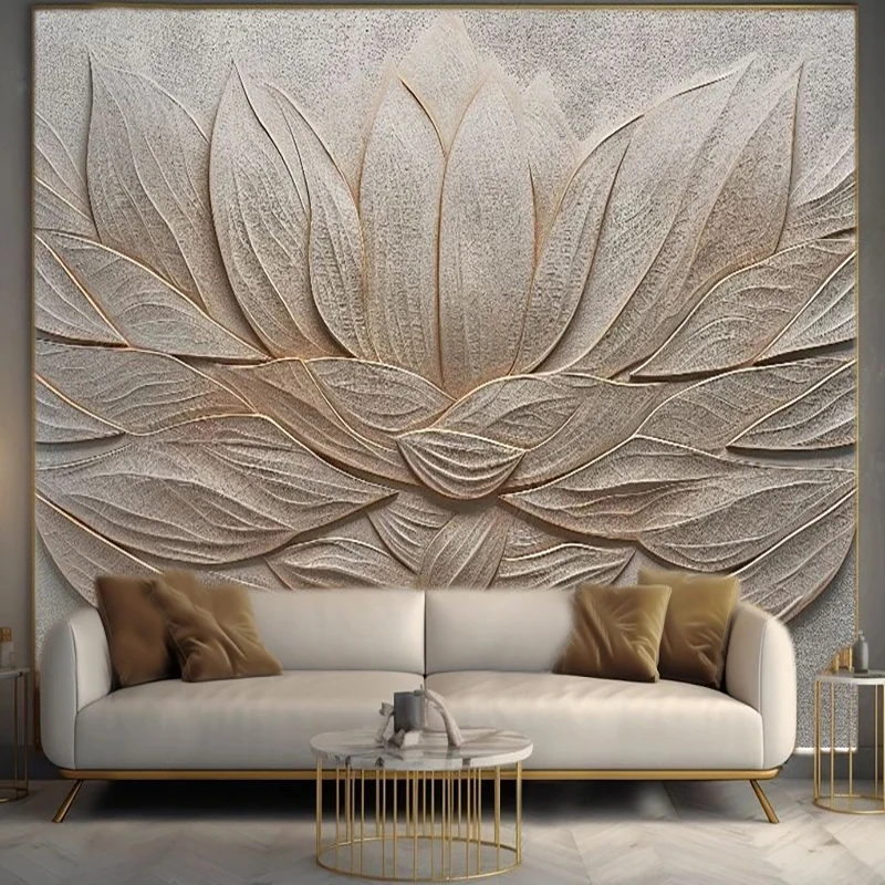 Custom Wallpaper Creative Relief Lotus Wood Grain Mural  Living Room Bedroom TV Background Home Decor Papier Peint Wall Cloth