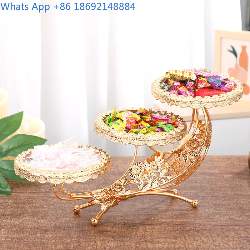 

European Retro Printed Glass Round Lace Step Up Fruit Plate Light Luxury Hotel Club Dessert Display Decorative Plate