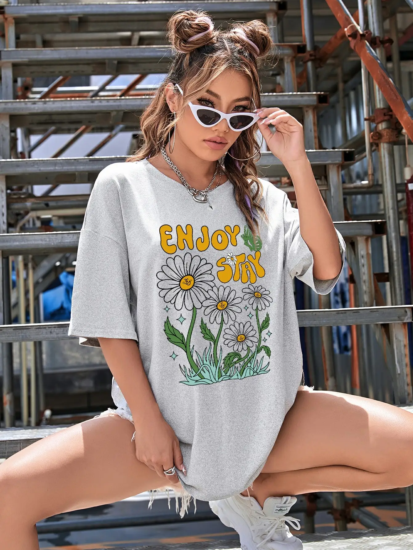 Enjoy Stay Horticultural Chrysanthemum Graphic T Shirt Womens Summer Cool T-Shirt Breathable Tee Shirtcasual Cotton Short Sleeve