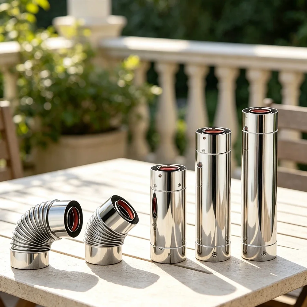 Stainless Steel Stove Pipe Flue Chimney Pipe Double Layer Straight Chimney Tube 45/90 Degree Elbow Stove Pipe For Wood Stoves