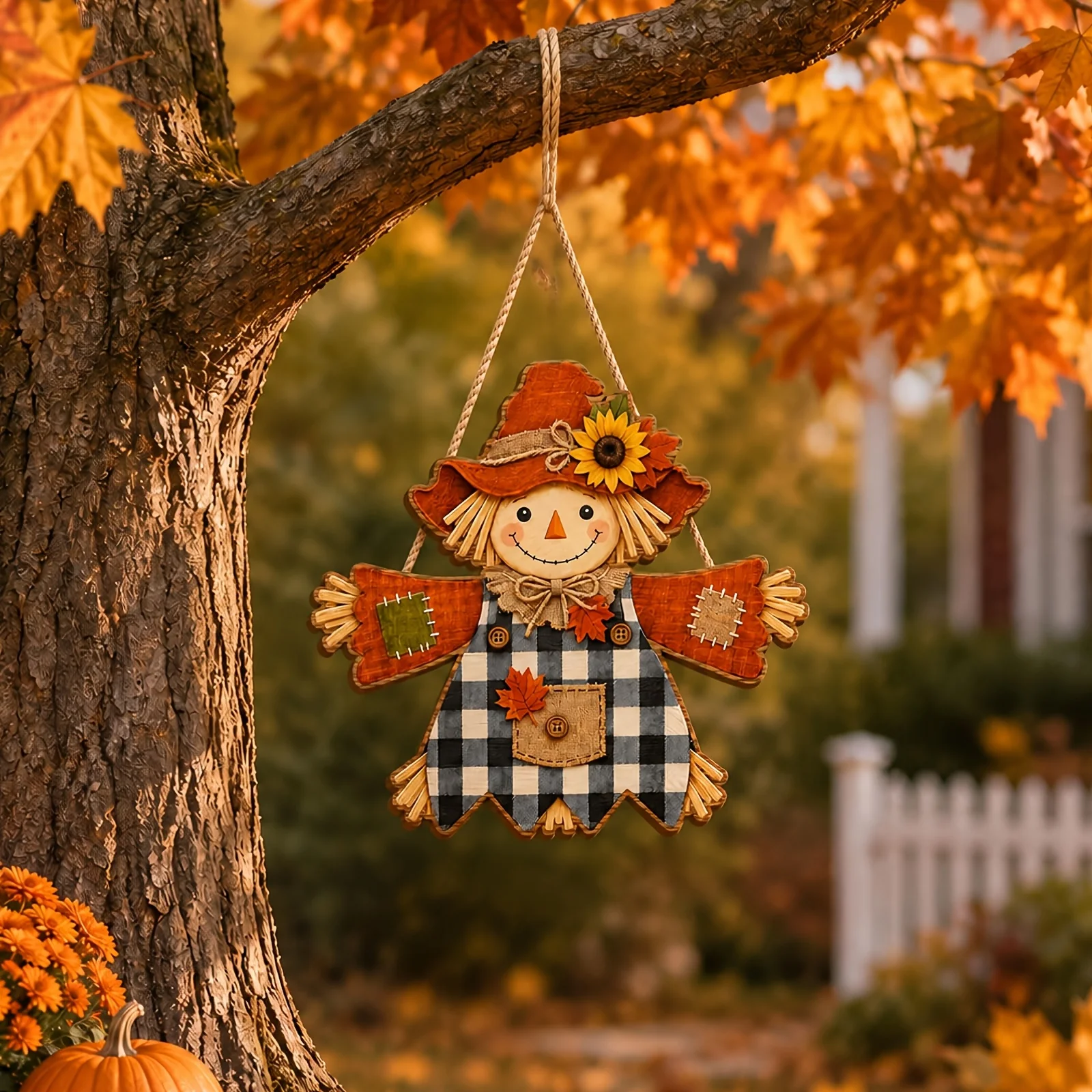 1pc Rustic Farmhouse Scarecrow Welcome Sign  Vintage Scarecrow Decoration with Outdoor Fall Home Décor,