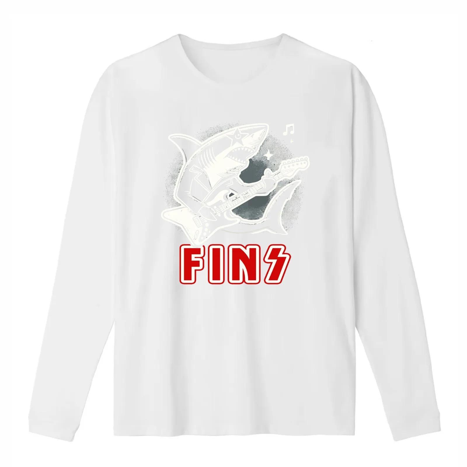Fins Retro Shark Electric Guitar Rock Concert Festival Music Band Funny Shark T-Shirt Summer Casual Cotton Tee 100% Cotton