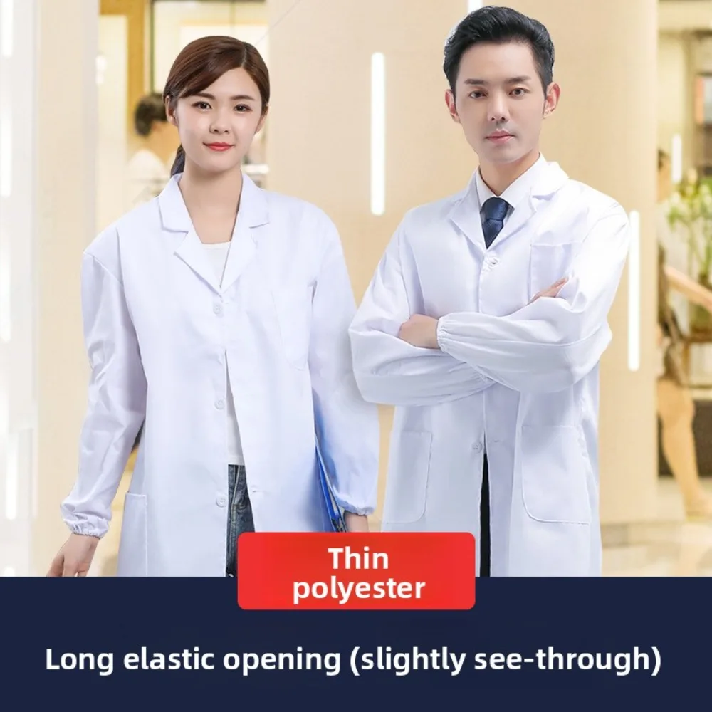 Unisex Lab Coat Long Sleeve Breathable Doctor Nurse Uniform for Chemistry Pharmacy Students Hospital Staff