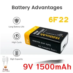 6F22 9V Micro USB Battery 1500mAh Rechargeable Li-ion Lithium Batteries for RC Helicopter Model KTV Microphone Toy Multimeter RC