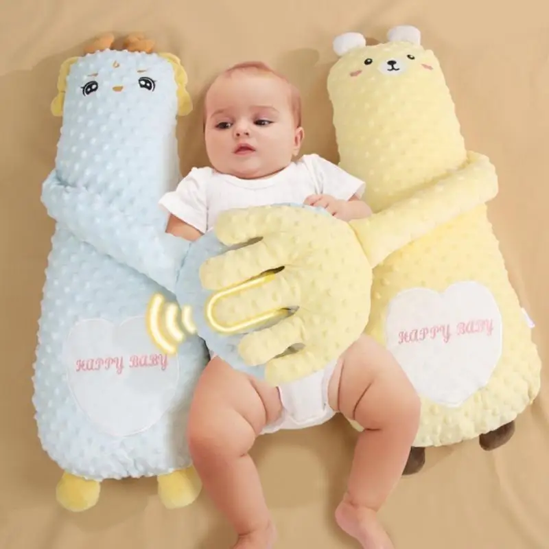 D5QA وسادة استرضاء يدوية مهدئة على شكل رسوم كرتونية لعبة لحاف قابلة للتسخين للطفل مع/بدون 52 أغنية لتعزيز راحة النوم