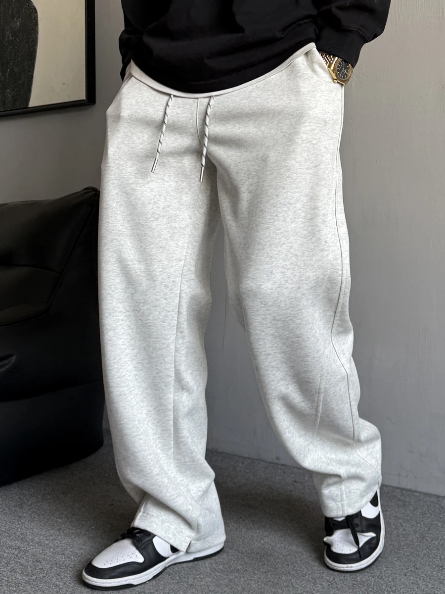 

ay Knitted Casual Men's Sweatpants Spring Faion Urban Straight Leg Loose Fit Dstring Versatile Spor Wide Leg Trousers