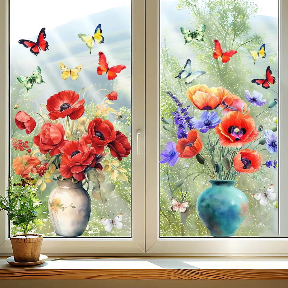 Wiederverwendbare Schmetterlings- und Blumen-Fensteraufkleber, elektrostatische Aufkleber, wasserdichte PVC-Aufkleber für Heimdekoration, Blumen-Glasaufkleber