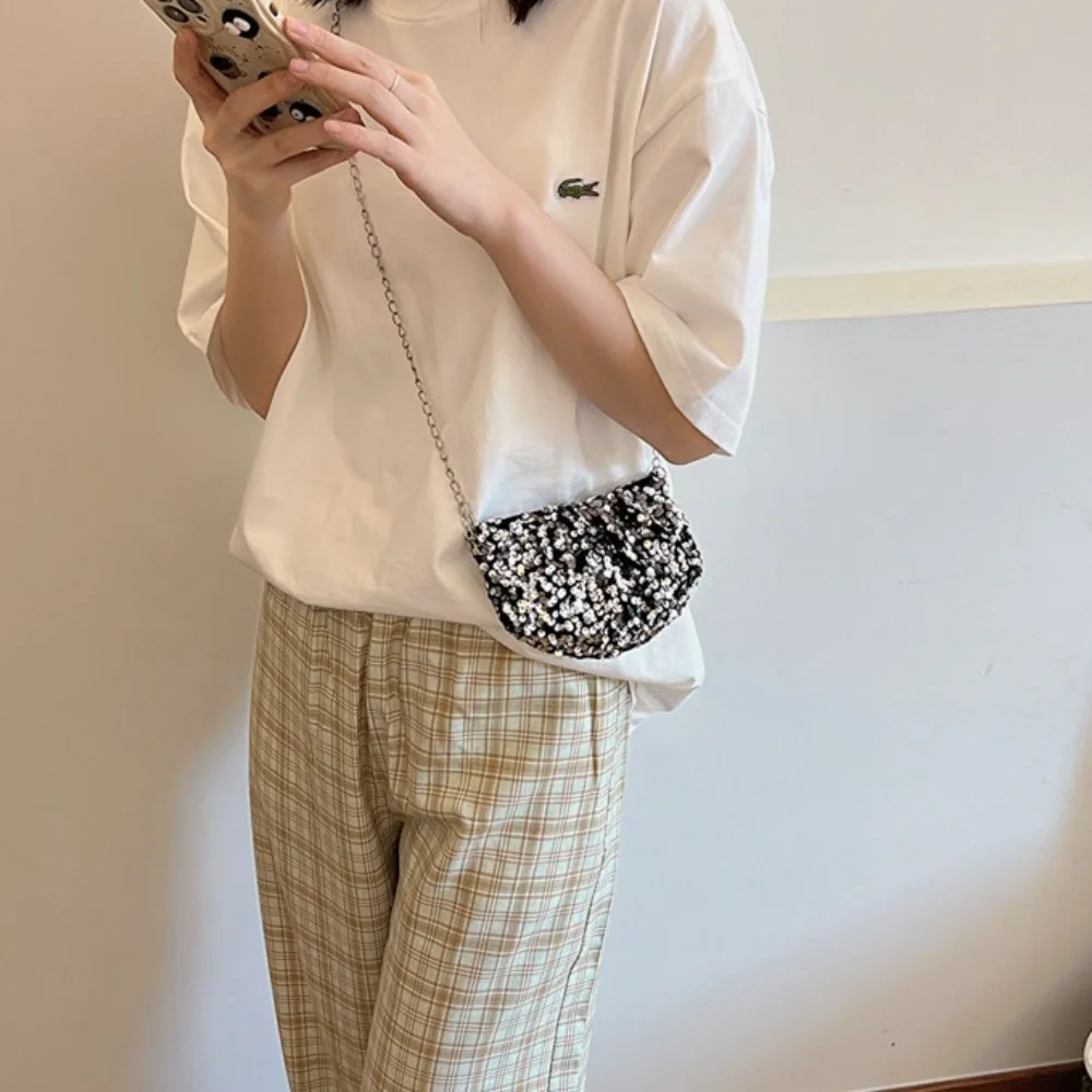 Pea Bag Polyester Sequin Shoulder Bag Zipper Multicolor Sparkling Crossbody Bag Korean Style Dumpling Bling Chain Bag Party