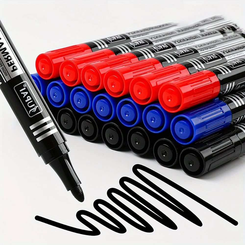 

10Pcs/Set Permanent Marker Pen Fine Point Waterproof Ink Thin Nib Crude Nib Black Blue Red Ink Fine Color Oil Marker Pens Art