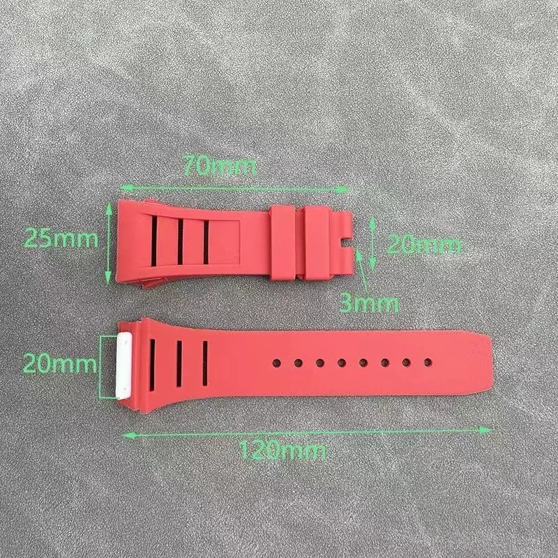 New Screw Style 25mm Red Black Green Rubber Watchband For Richard Mille Strap for RM011 RM055 Mille Bracelet Watch Band