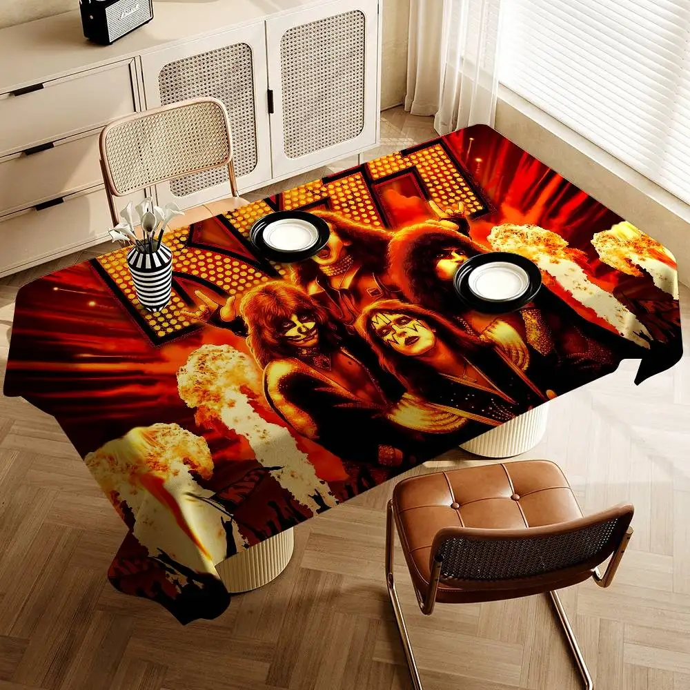 Rock Band Kiss Band Table Cloth Polyester Print Waterproof Oilproof Rectangular Party Table Cover Tablecloth Picnic Mat