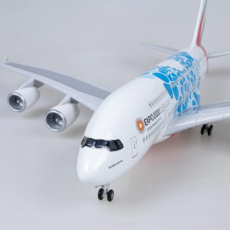 45.5cm A380 Emirates Expo Airline Airplane Model 1/160 Scale Aircraft with Light & Wheels DieCast Plastic Resin Collectible Gift