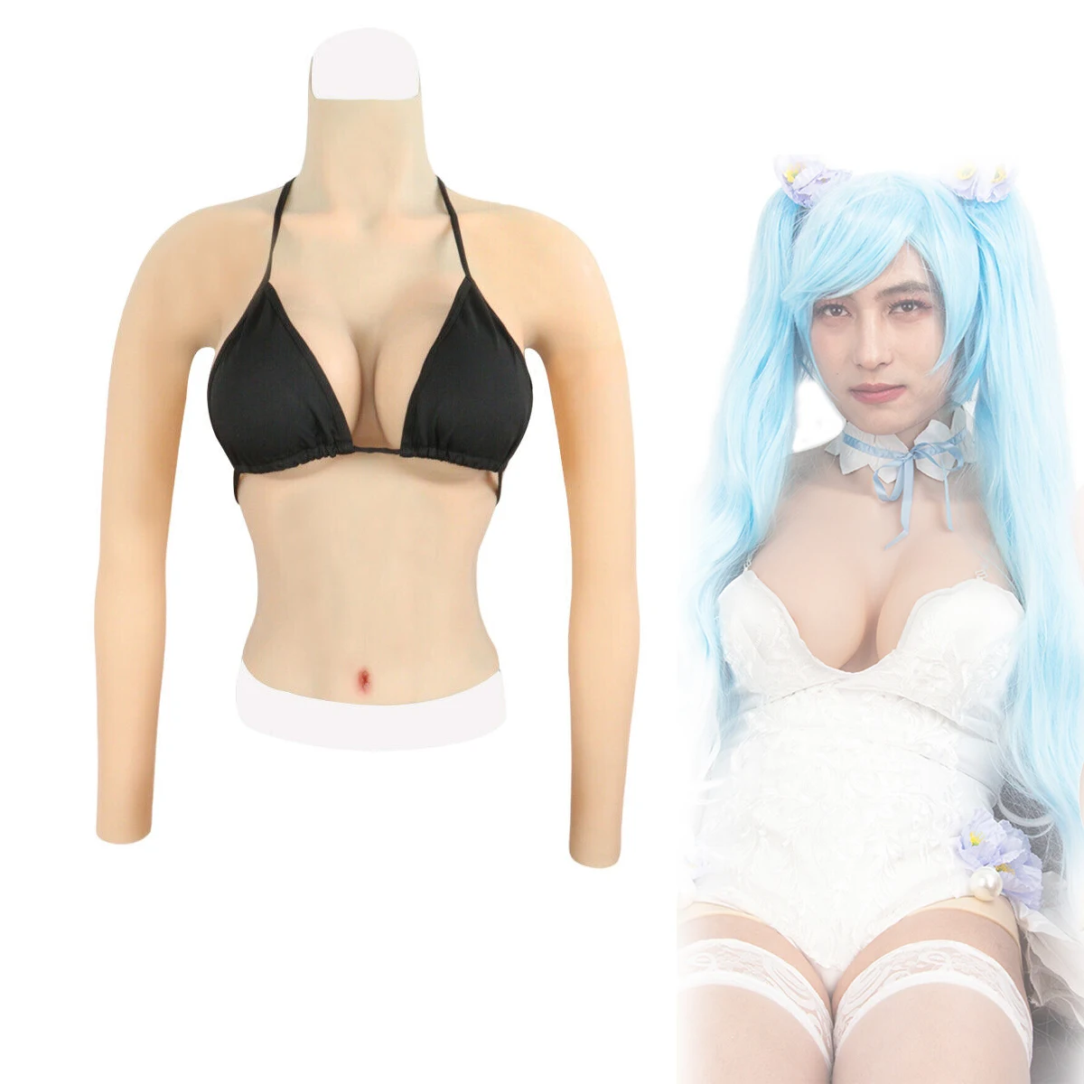 

Halfbody Silicone Breast Forms Suit with Arms Huge Boobs D E cup Crossdresser Drag Queen Shemale Cosplay