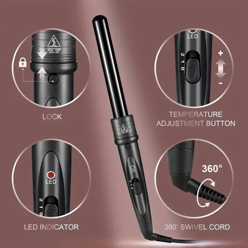 3-in-1 Hair Curling Iron, 3 Interchangeable Barrels and LED Display -Professional Rapid Heating Waves Curl Wond Ceramic Styling