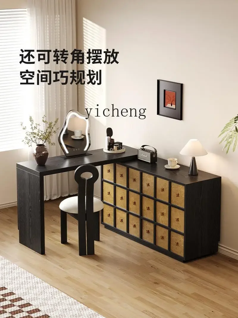 ZK dresser retro wind bucket cabinet integrated dresser retractable solid wood makeup table bedside storage cabinet