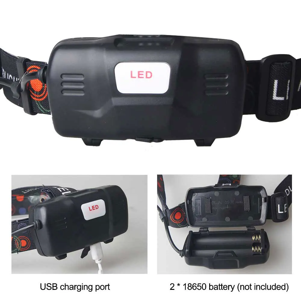 90 ° Супер яркий светодиодный налобный фонарь, аккумулятор 18650, фара для рыбалки, налобный фонарь, 4 шестерни, водонепроницаемый налобный фонарь для охоты и кемпинга