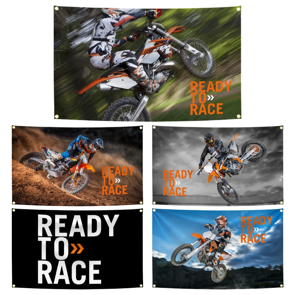 Image of Dirt Bike Ready To Race Flagge aus Polyester, Banner für die Garage, Motocross-Dekoration, Wandteppich