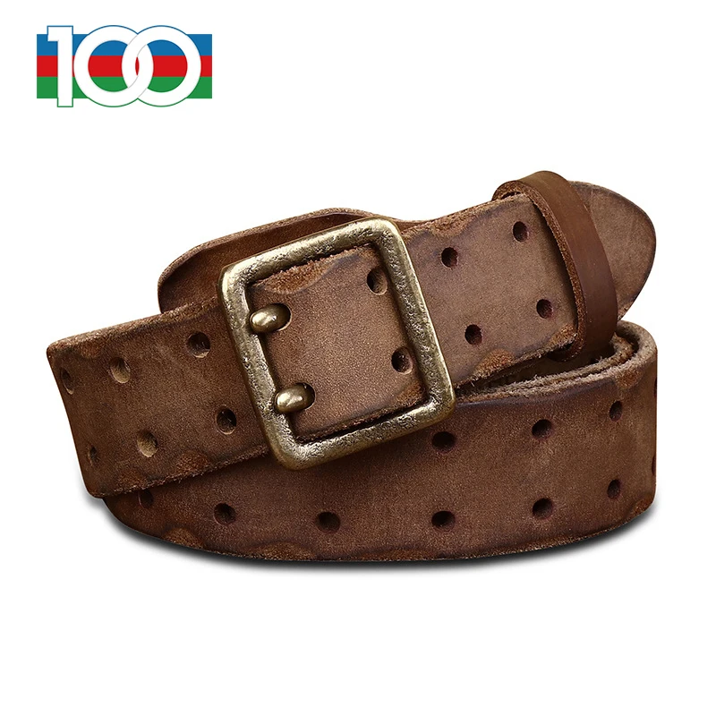 Men's belt retro Korean version of the trend personality double buckle belt men's fashion new young belt