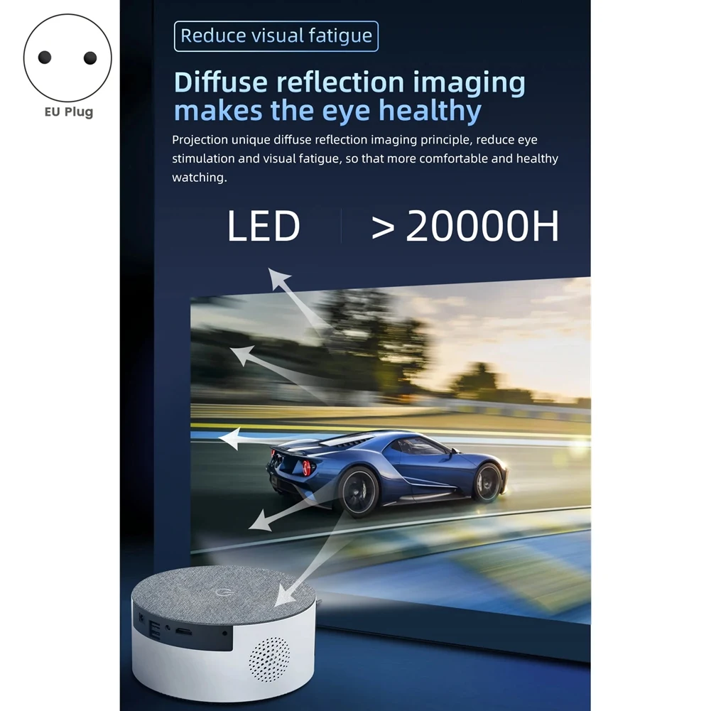 T50 Mobile Phone Screen Mirroring Projector High-Definition Home Projector For Home Use With Same-Screen Display EU Plug