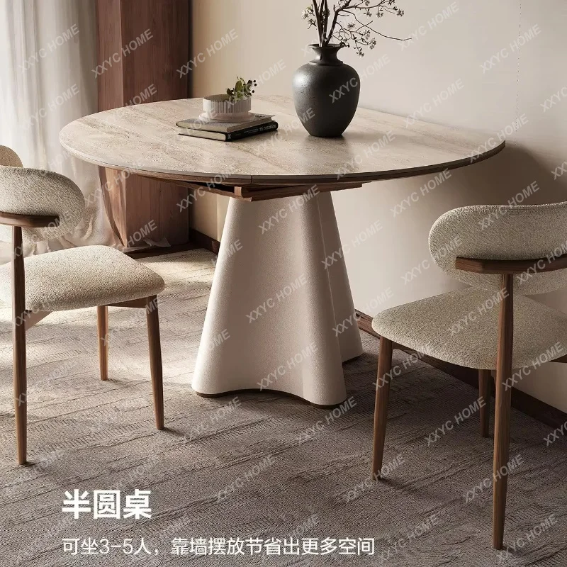 XX Home Luxury Modern Rock Slab Retractable Dining Table And Sets Chairs Dining Rooms Pliante Kitchen Furnitur
