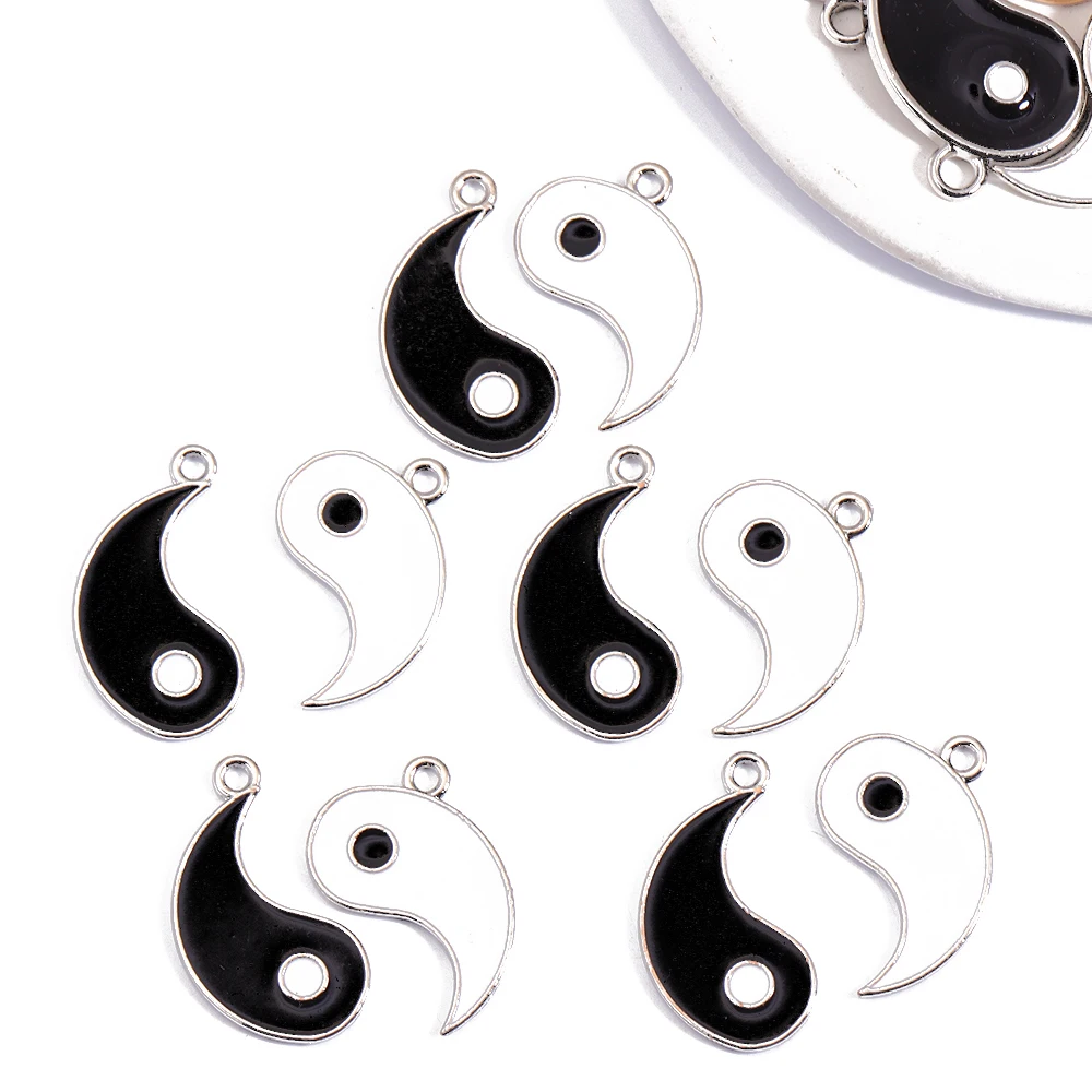 10Pcs Black White Enamel Tai Chi Charms Pendants for Jewelry Making Earrings Necklace Bracelets DIY Crafts Supplies Accessories