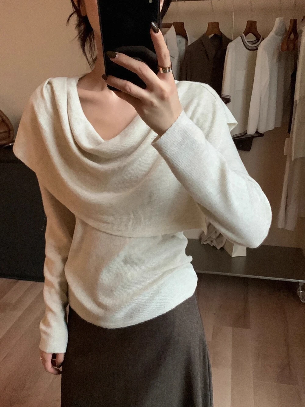 Korean-style Wide-necked Shawl-style Knitted Top Set for Women Layered Wear for Autumn  Sweater with A Touch of Coziness