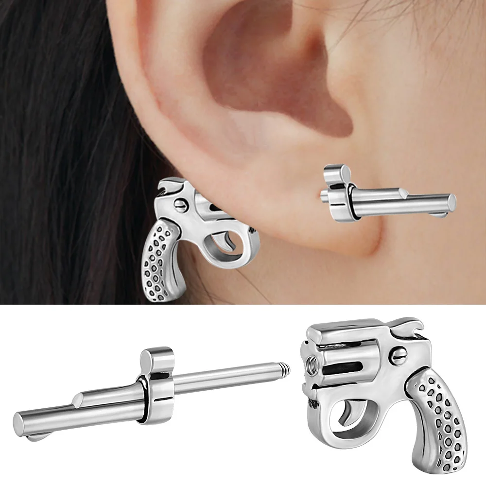 Piercing de acero inoxidable para cartílago de pistola, pendiente largo para Tragus, joyería para el cuerpo, 16G, 1 unidad