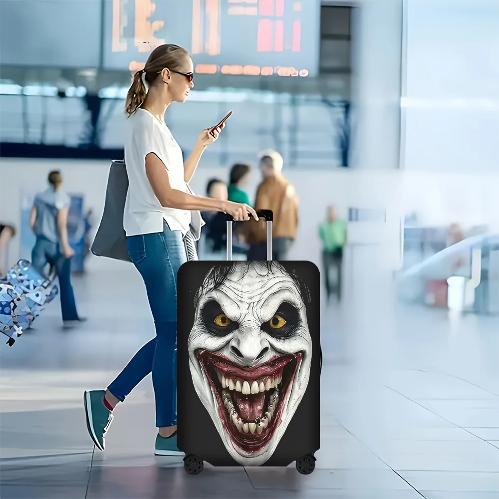 1pc of luggage cover with a creepy clown face print. Fits 18–32-inch suitcases; perfect for Halloween-themed luggage.