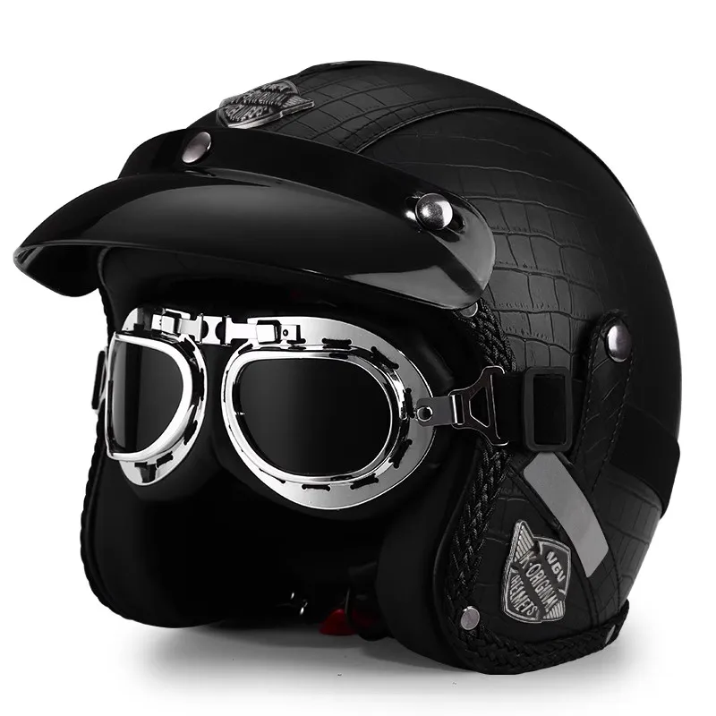 VGV オープンフェイス オートバイ 3/4 ハーフヘルメット ダートバイク モペット ATV UTV モトクロス クルーザー スクーター DOTモデル