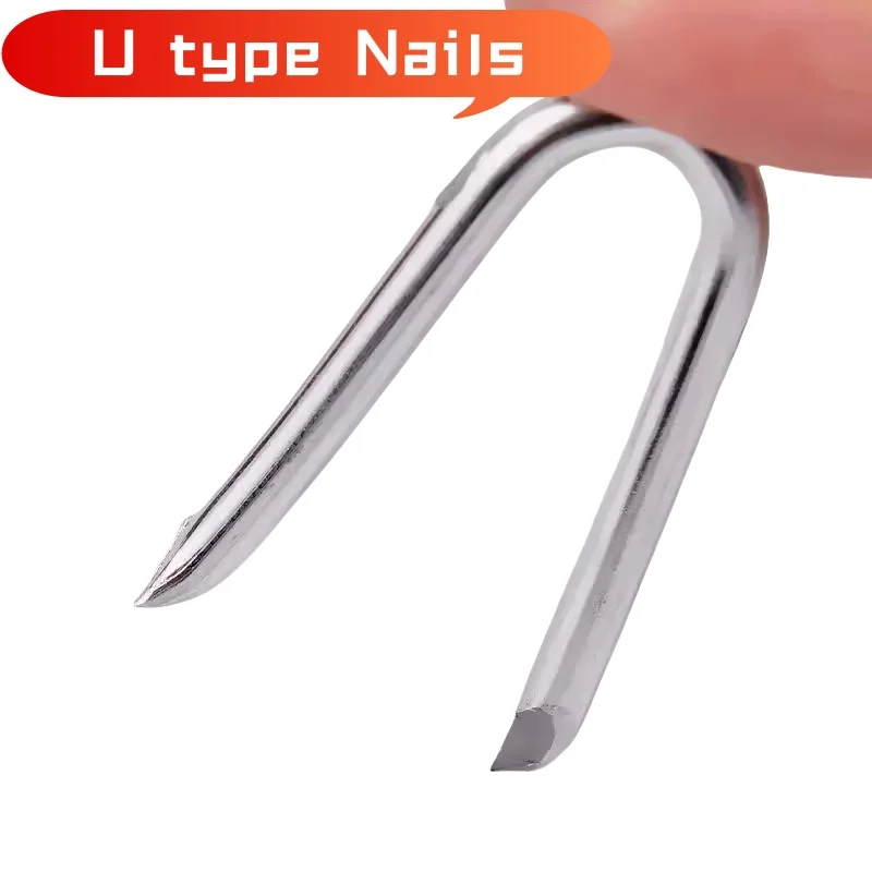 SL 20-50pcs Carbon Steel U type Fence Nails V type Iron nail Saddle Stitch Garden Fence Nails Barbed wire Nails Fasteners Nails