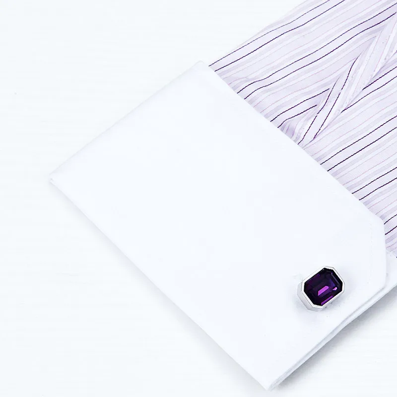 KFLK Shirt Wedding Cufflinks for Mens Women Brand Purple Crystal Cuff links Wholesale Fashion Button High Quality Guests