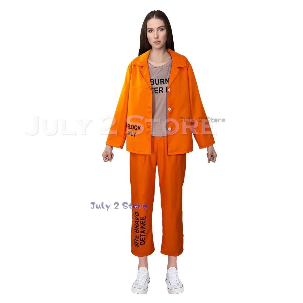 Halloween Funny Unisex Jail Costumes Uniforms Costume Men Women Couple Prisoner Cosplay Party Suit RolePlay Jumpsuit Onesie