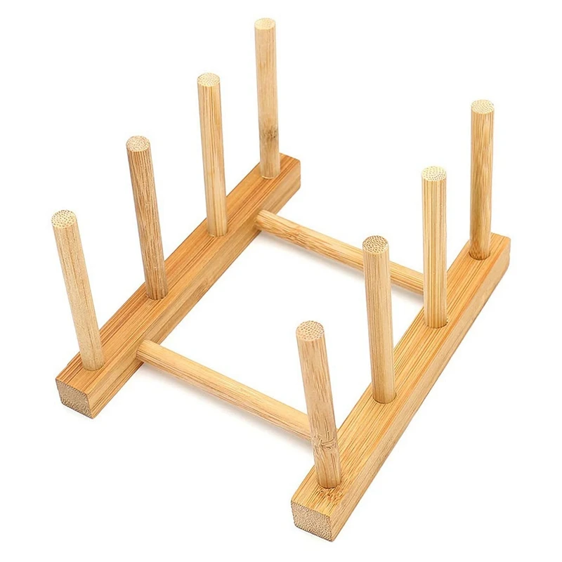 4PCS Bamboo Dish Rack 3 Slots Cutting Board Plate Rack Stand Pot Lid Holder For Vinyl Record Storage Holder And More