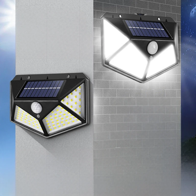 

100LED Solar Wall Lamp Outdoor Lampwaterproof Motion Sensor Solar Powered Sunlight Street Lamp Garden Railing Decorative Lamp