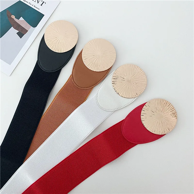 تصميم شخصي جديد Cummerbunds لمعطف الموضة سليم مثير واسعة مطاطا مشرق دائرة كبيرة مشبك أحزمة الخصر للنساء #6