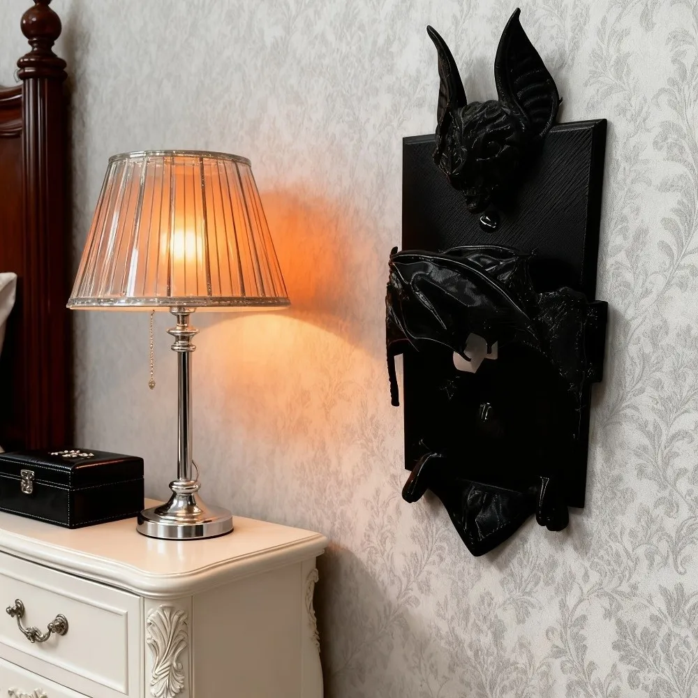 3D Printed Bat Light Switch Guard Covers Creative Movable Switch Panels Decorative Gothic Style Plastic Switch Cover Bedroom