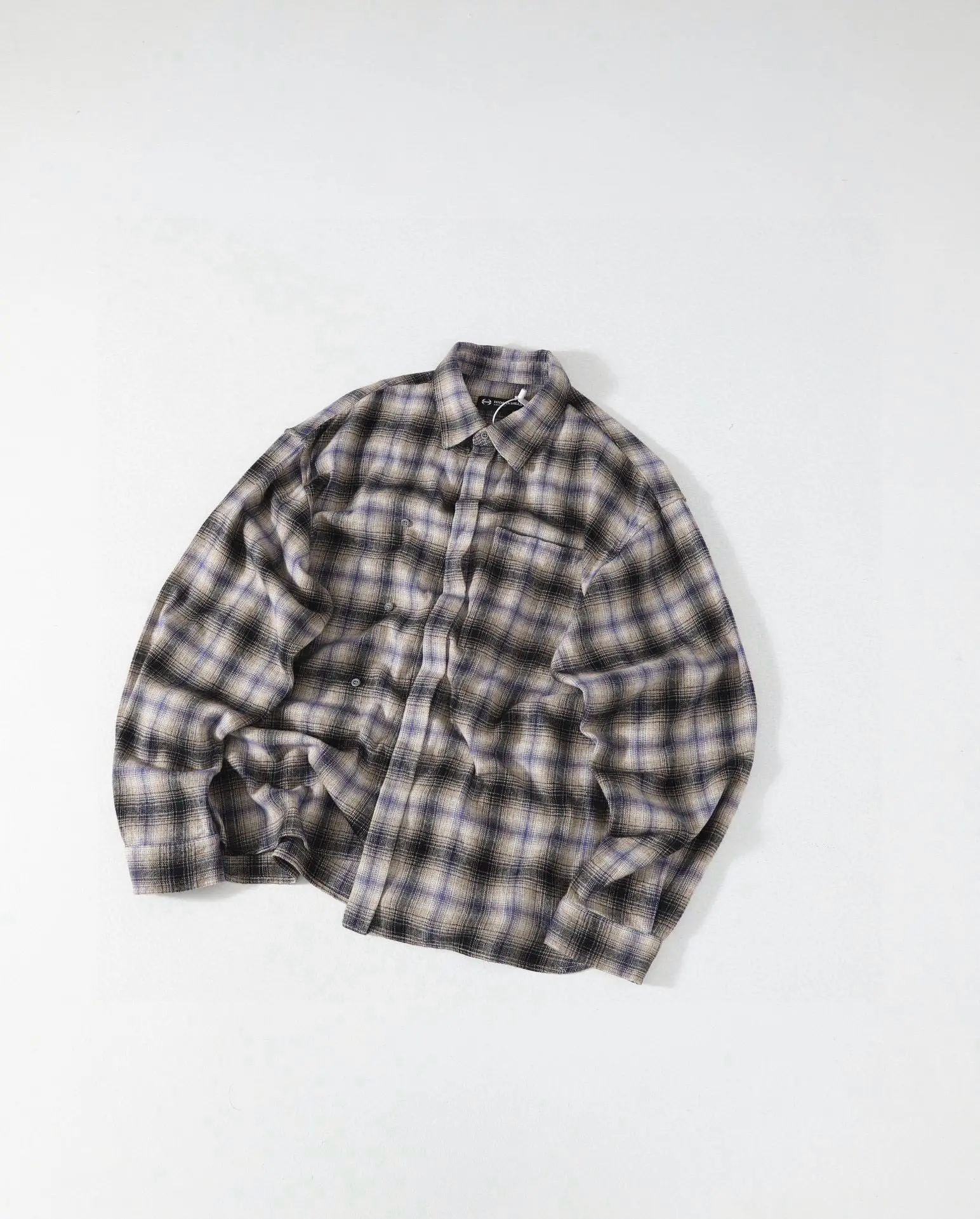 

Japanese HideiH Gray Purple Phantom Plaid Button Shirt Jacket Loose Lapel Shirt for Men and Women