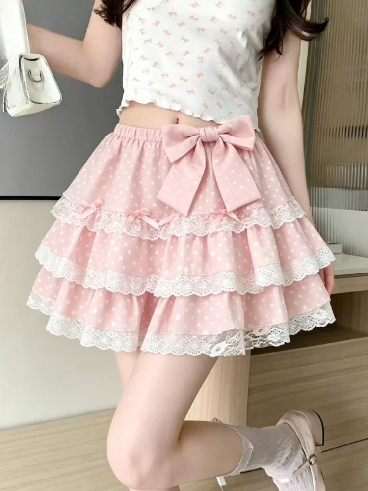 Sweet Lolita Womens Princess Cake Skirt Lace Ruffled Mini Bottom Kawaii Harajuku Y2k Party Daily Outfit Faldas Mujer Skirts
