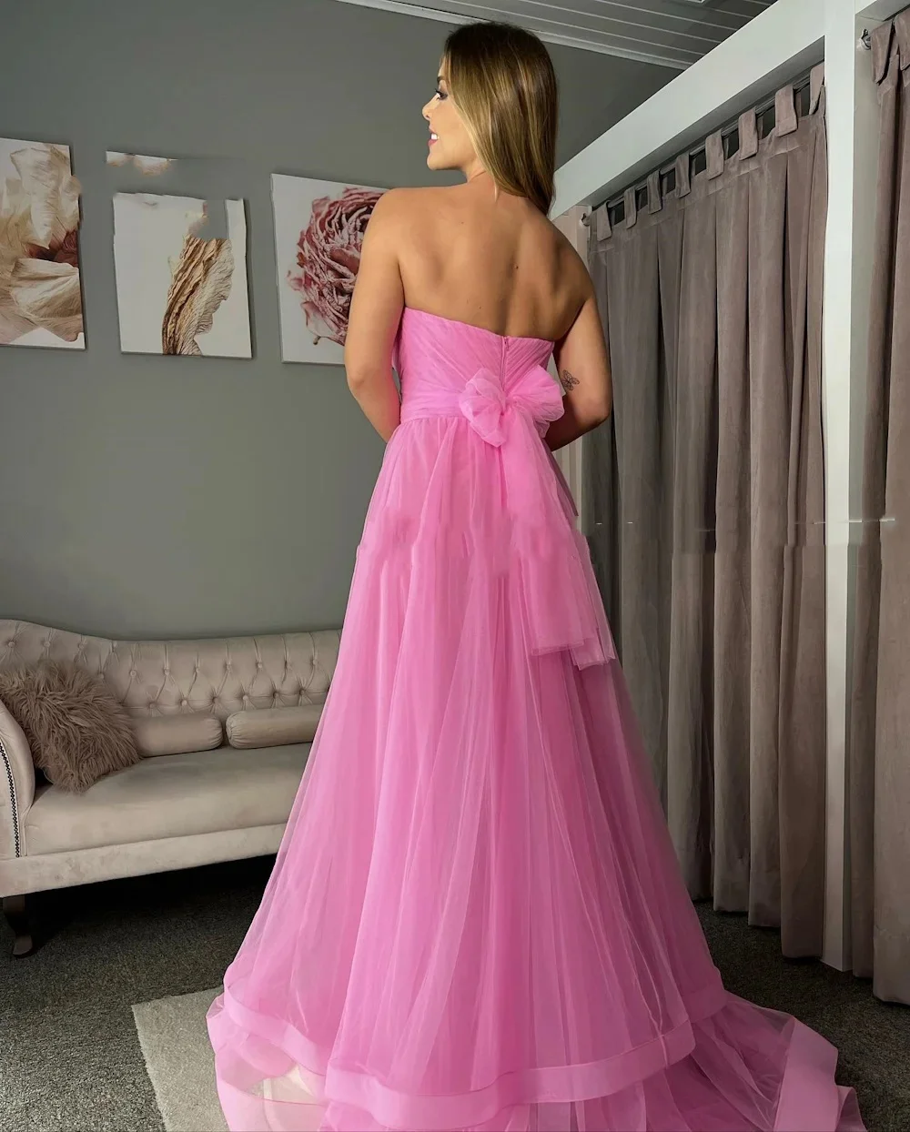 Muloong Strapless Floor-Length Women Elegant And Pretty Luxury Prom Dress