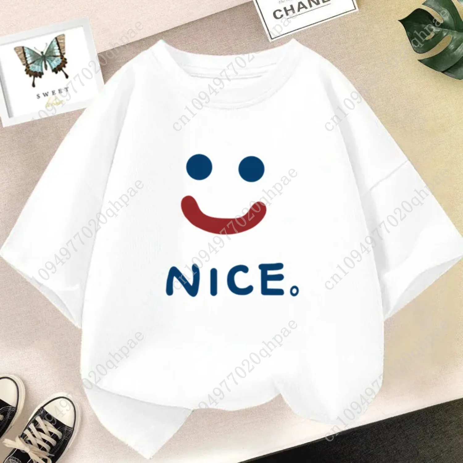 Happy Smile Design Girls Tshirt Kids Street Top traspiranti Personalità Abbigliamento in cotone T-shirt sportive estive fresche