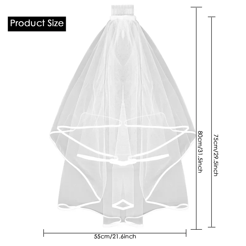 75cm Short Tulle Women Veil with Comb White Ivory Two Layers Bridal Ribbon Edge Affordable Bride Accessory